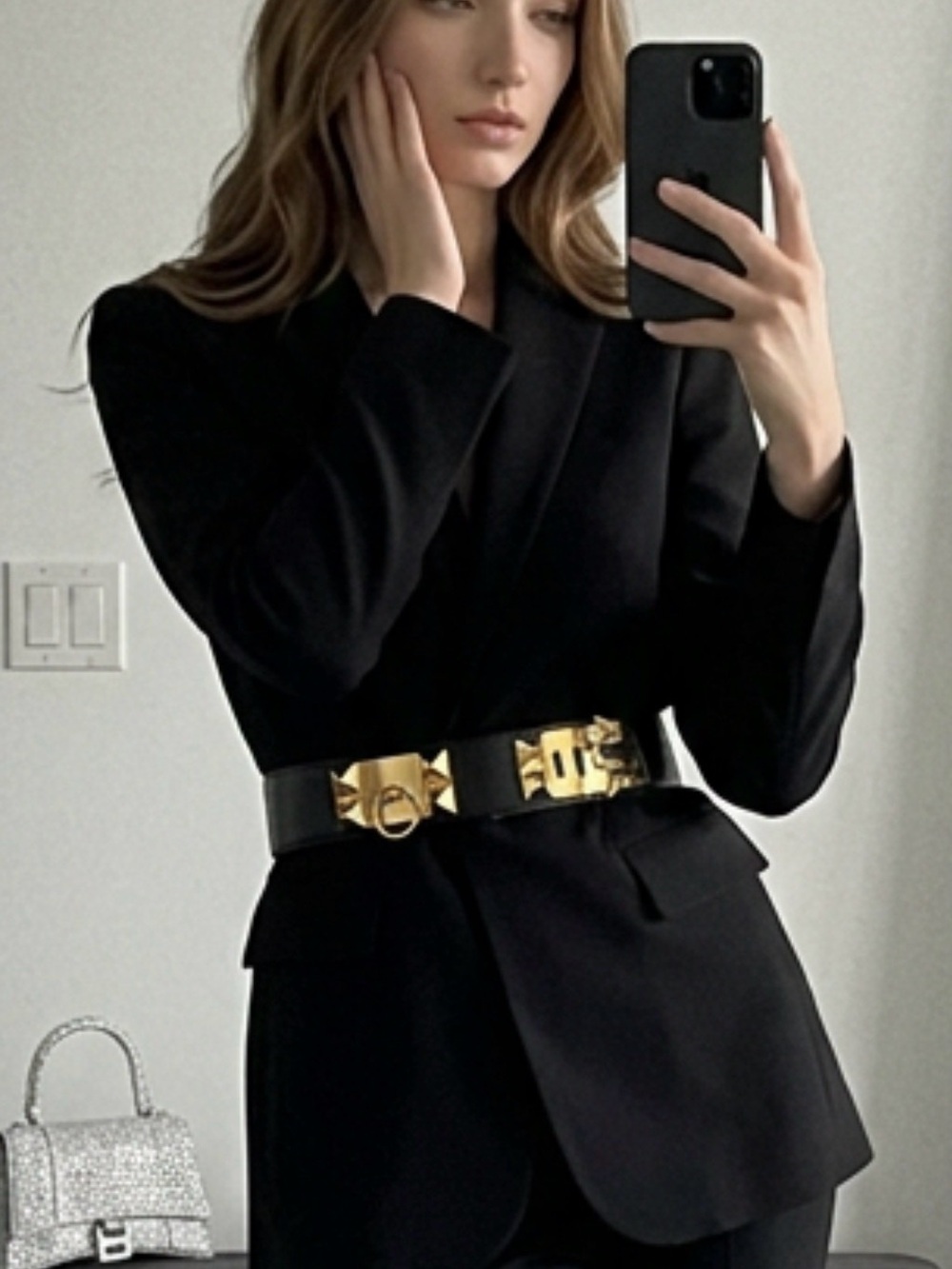 Gold Hardware Black Waist Belt - Designer Style